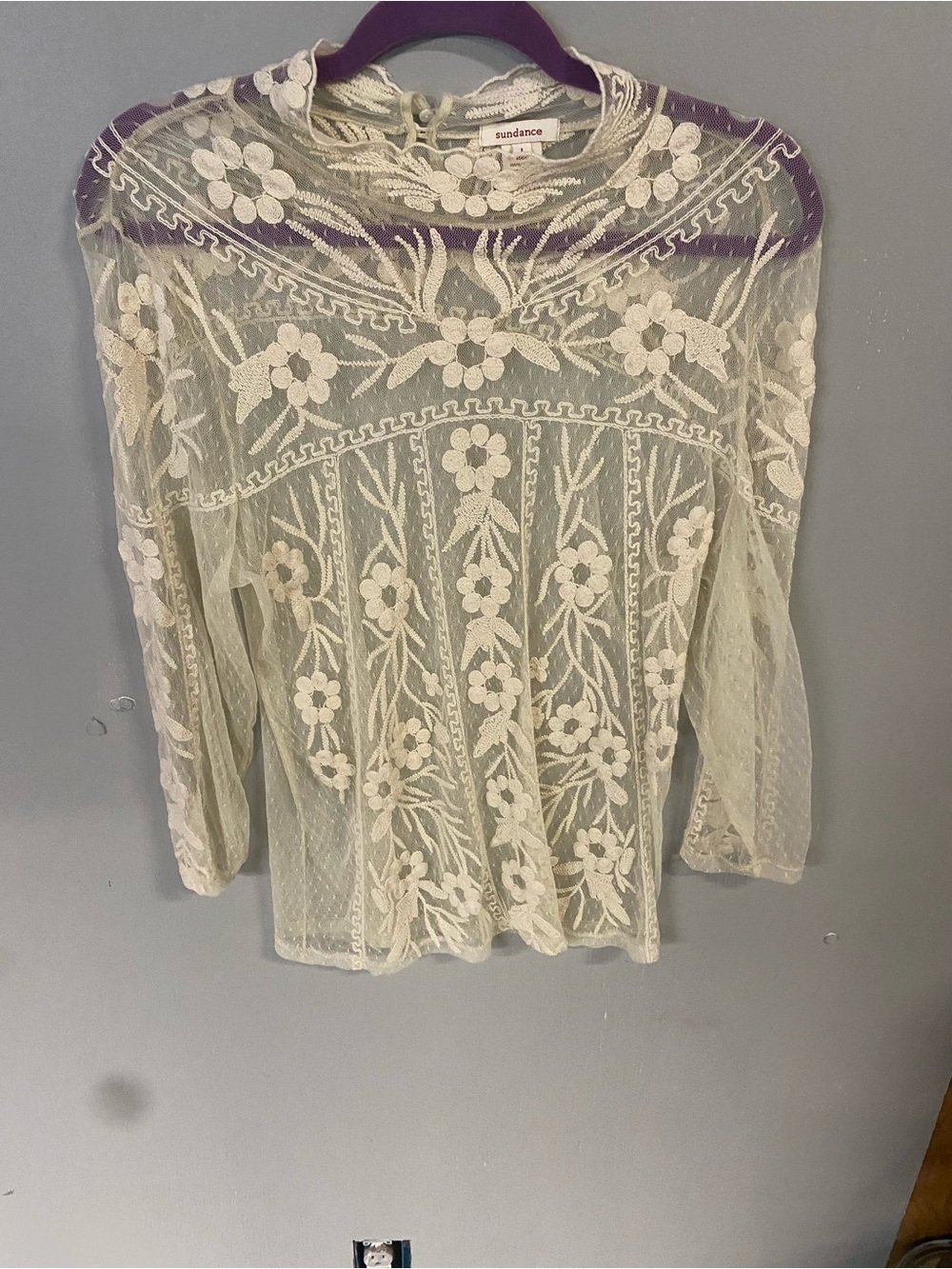 Sundance Cream Sheer Floral Lace Embroidered women’s Blouse